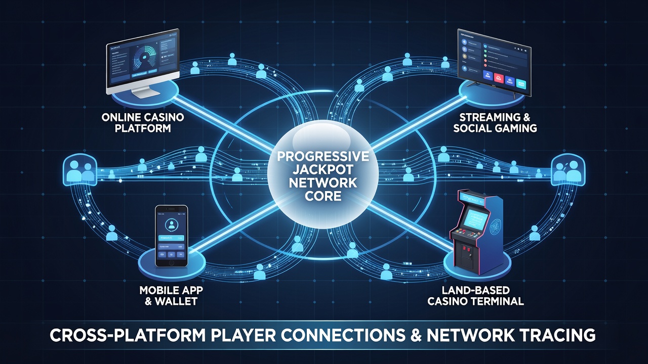 Darstellung von Datenflüssen zwischen mobilen und stationären Geräten in Jackpot-Netzwerken
